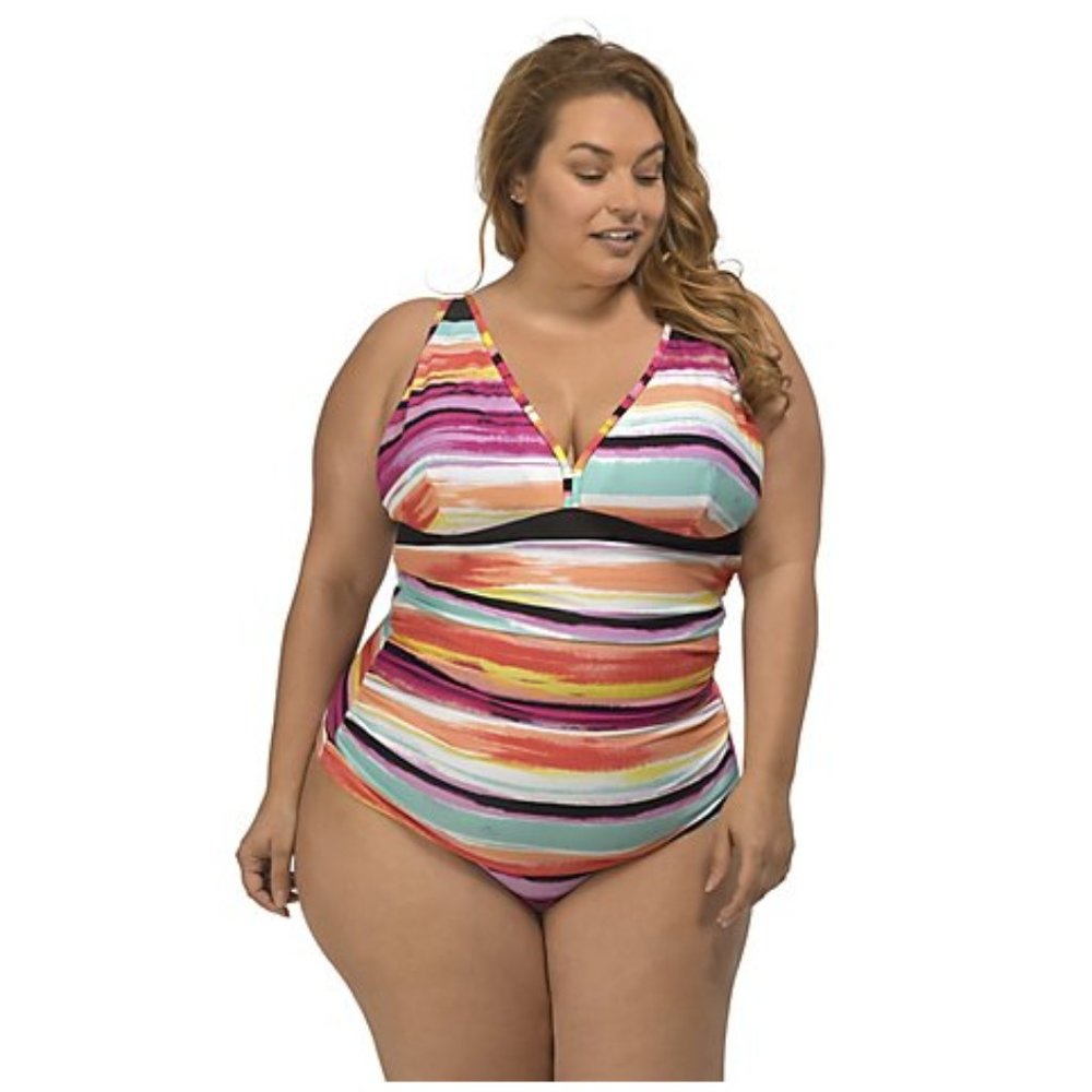 LYSA Multi Striped Tankini Swim Set Plus Size 0X